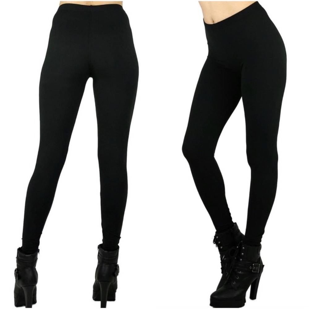 1 LEFT! Buttery Soft Solid Black Stretchy Womenโs Lux Leggings - Picture 2 of 3